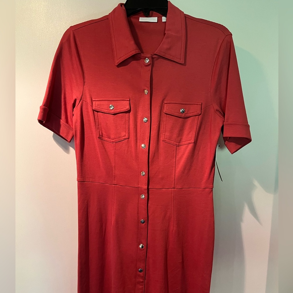 New York & Company Red Buttoned Shirt Dress